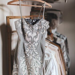 Vintage Forever 21 Beaded & Embroidered Mini Stretch Sleeveless Dress